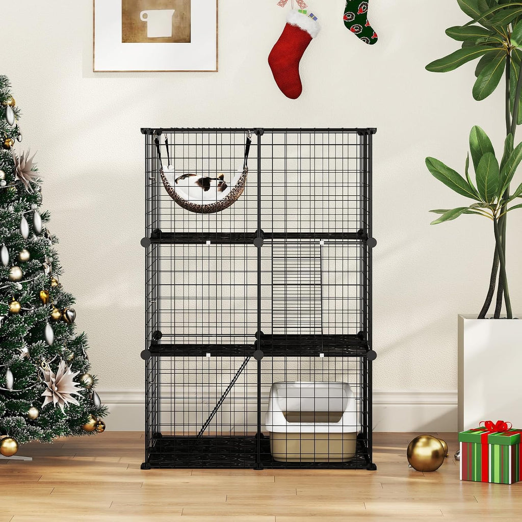 3-Tier Wire Metal Cat Enclosure with Hammock C921