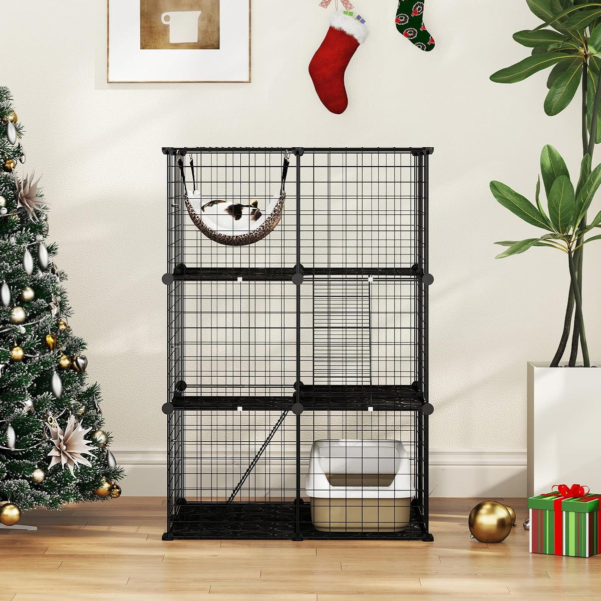 3-Tier Wire Metal Cat Enclosure with Hammock C921