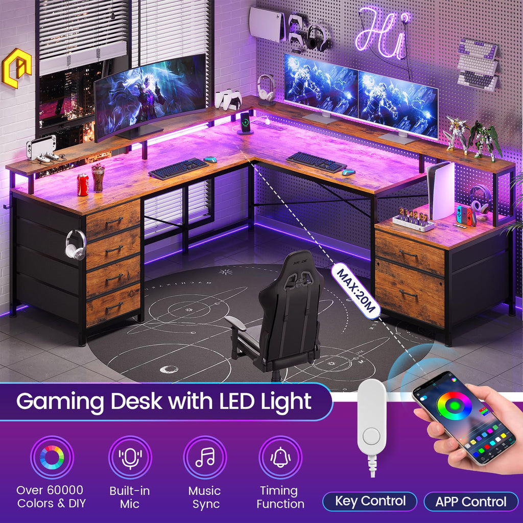 L Shaped Computer Desk with 6 Drawer S6396