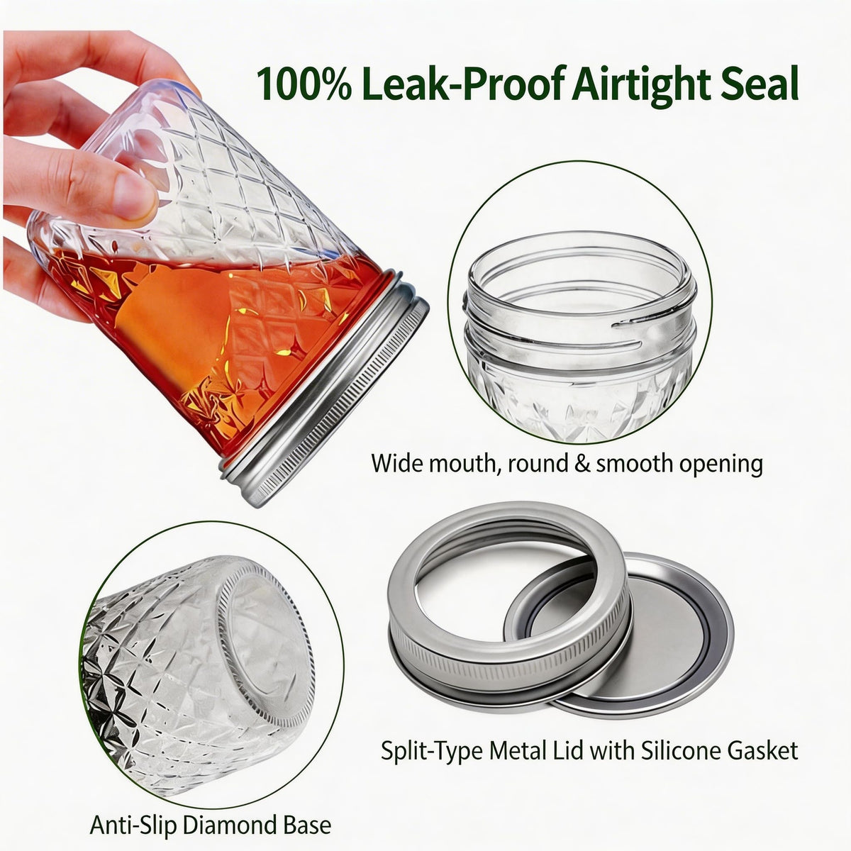 16 oz Wide Mouth Glass Mason Jars with Lids, 4 Pack H792