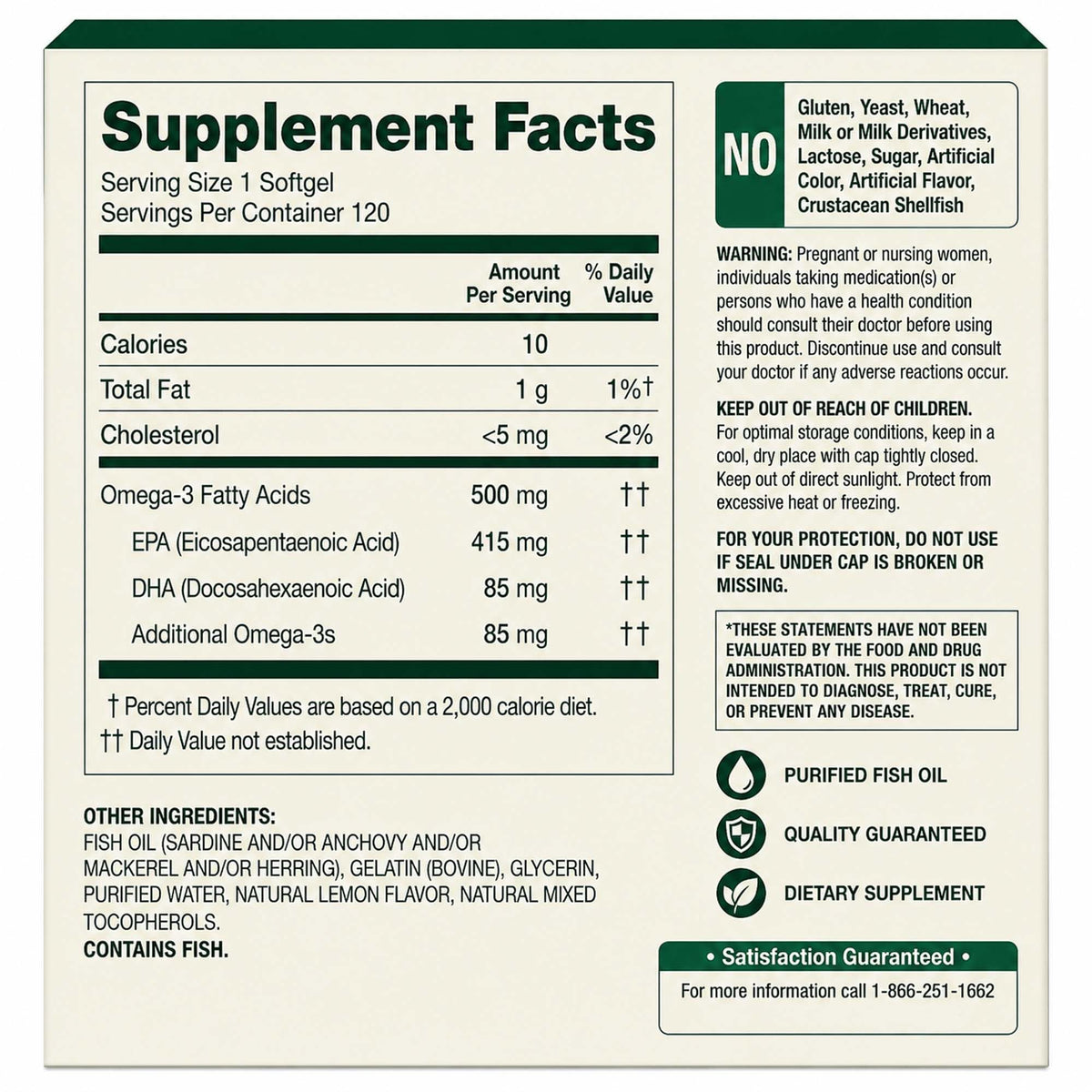 Omega-3 Fish Oil 500 mg 120 Count SoftGels Dietary Supplement O812