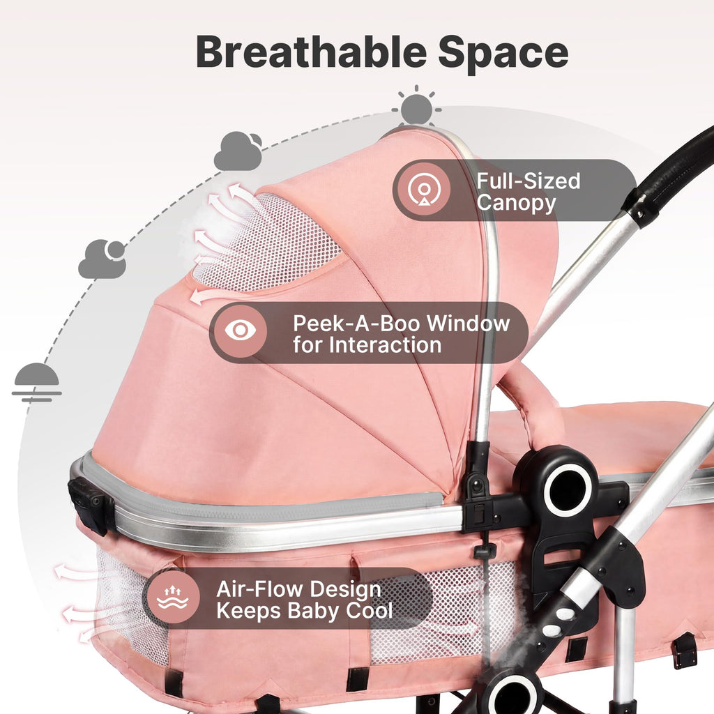 2-in-1 Foldable Stroller with Reversible Seat, Pink C7094