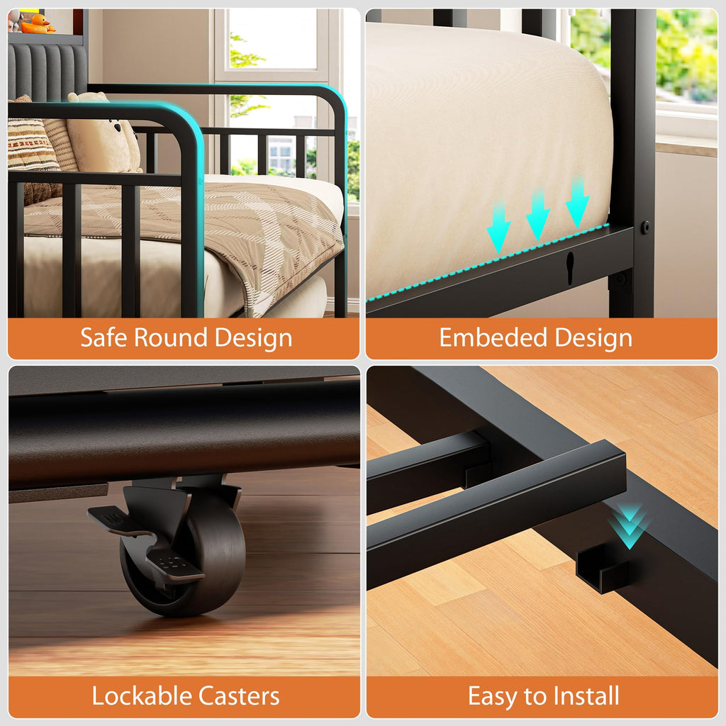 Brown Metal Daybed with Trundle and Storage Headboard J9822