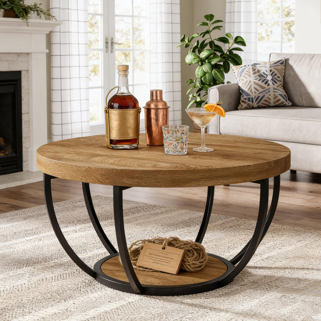 Round 2-Tier Wood Coffee Table with Storage S22084