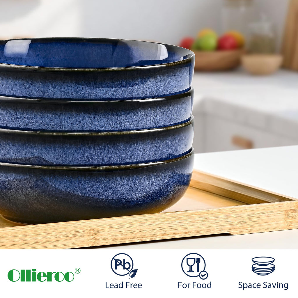 Blue Porcelain Pasta Bowls Set for 4 Y336360
