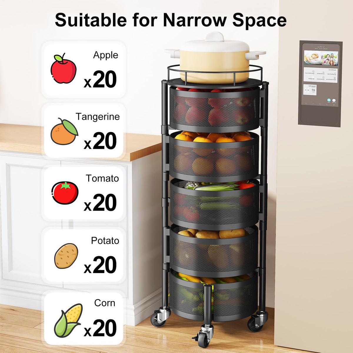 5 Tier Rotating Fruit Vegetable Basket Stand N1288