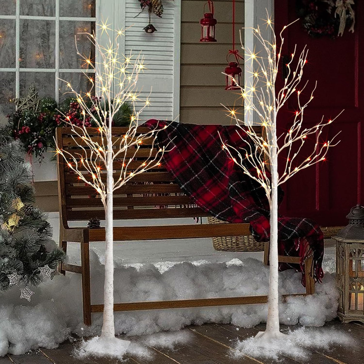 2 Pack 6 Feet Prelit White Artificial Christmas Trees Y7913