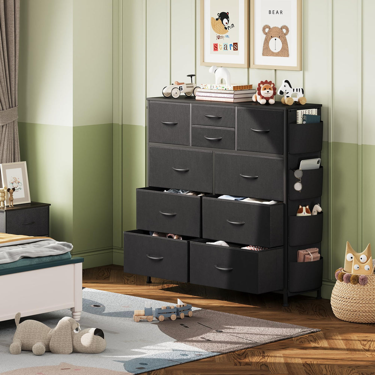 Black 10 Drawer Fabric Dresser D438047