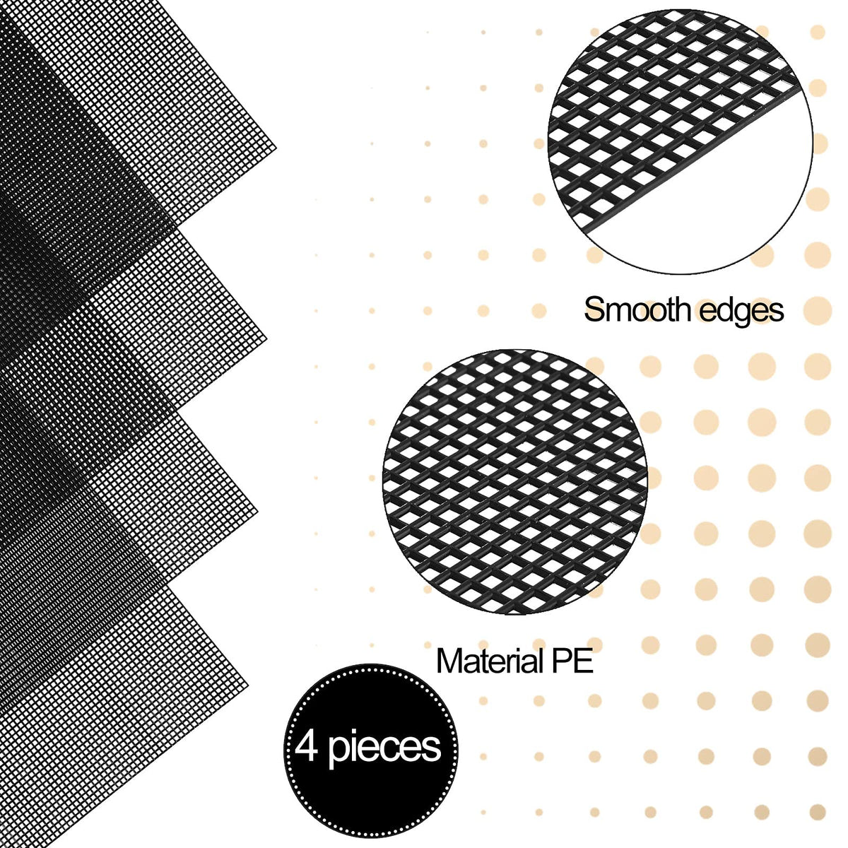 Black 4 Pcs Plastic Mesh Sheets N590751