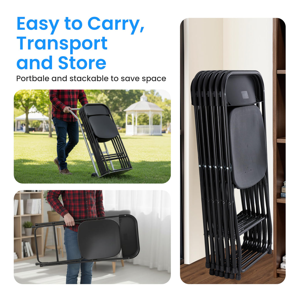 10 Pack Black Plastic Folding Chairs with Metal Frame Q990