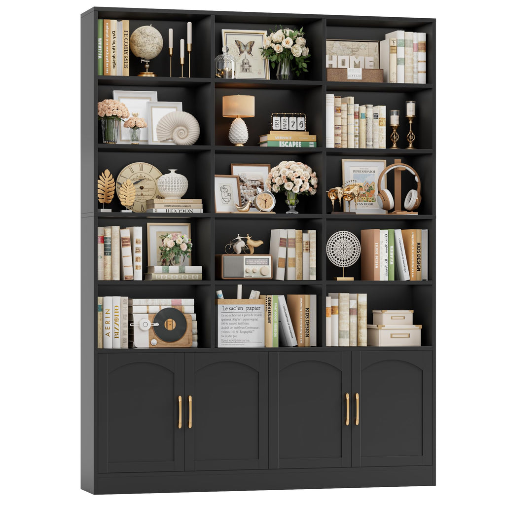 82.3" Triple Wide Bookshelf with 4 Doors, Black K160087