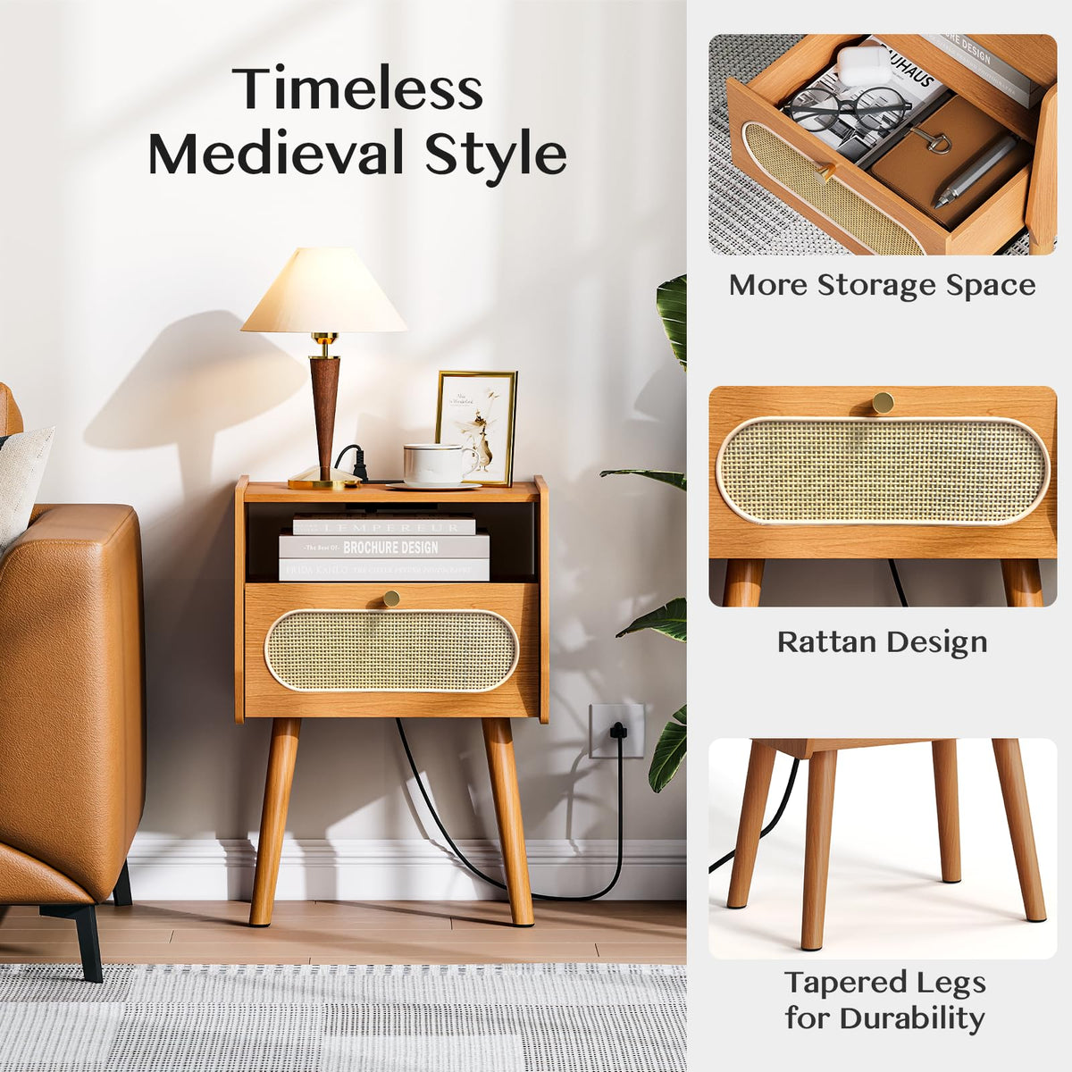Mid Century Modern Nightstand Set of 2 V4870