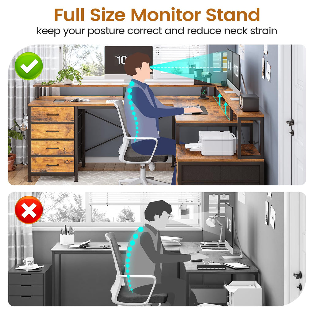 L Shaped Computer Desk with 6 Drawer S6396