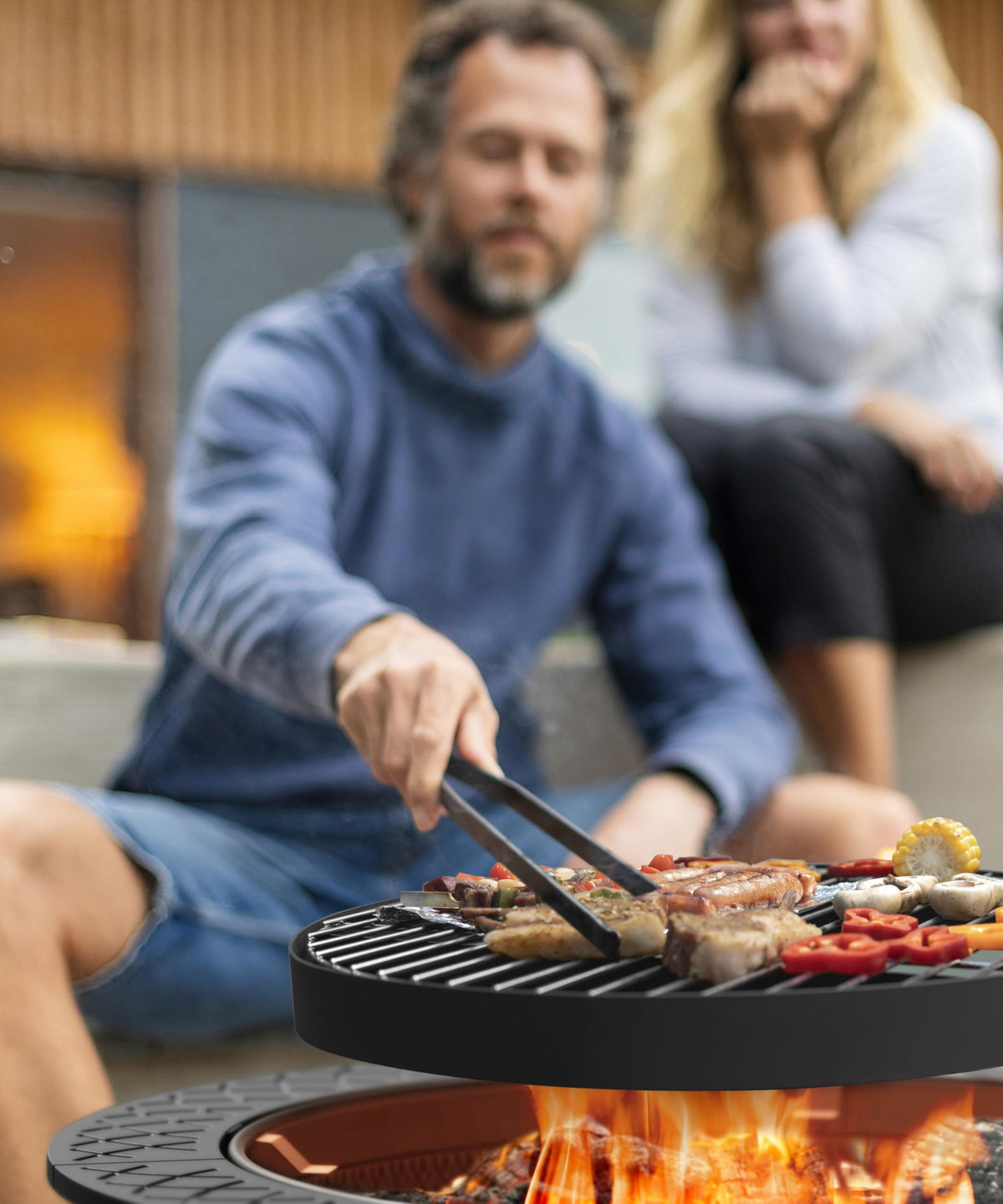 35 Inch Wood Burning Fire Pit with BBQ Grill S77714