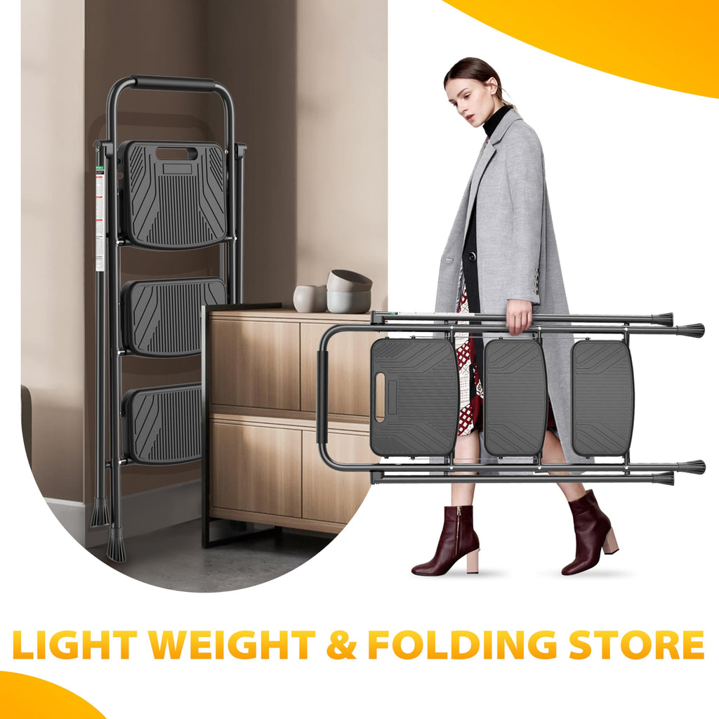 Folding Steel 3-Step Ladder with Handrail X80669