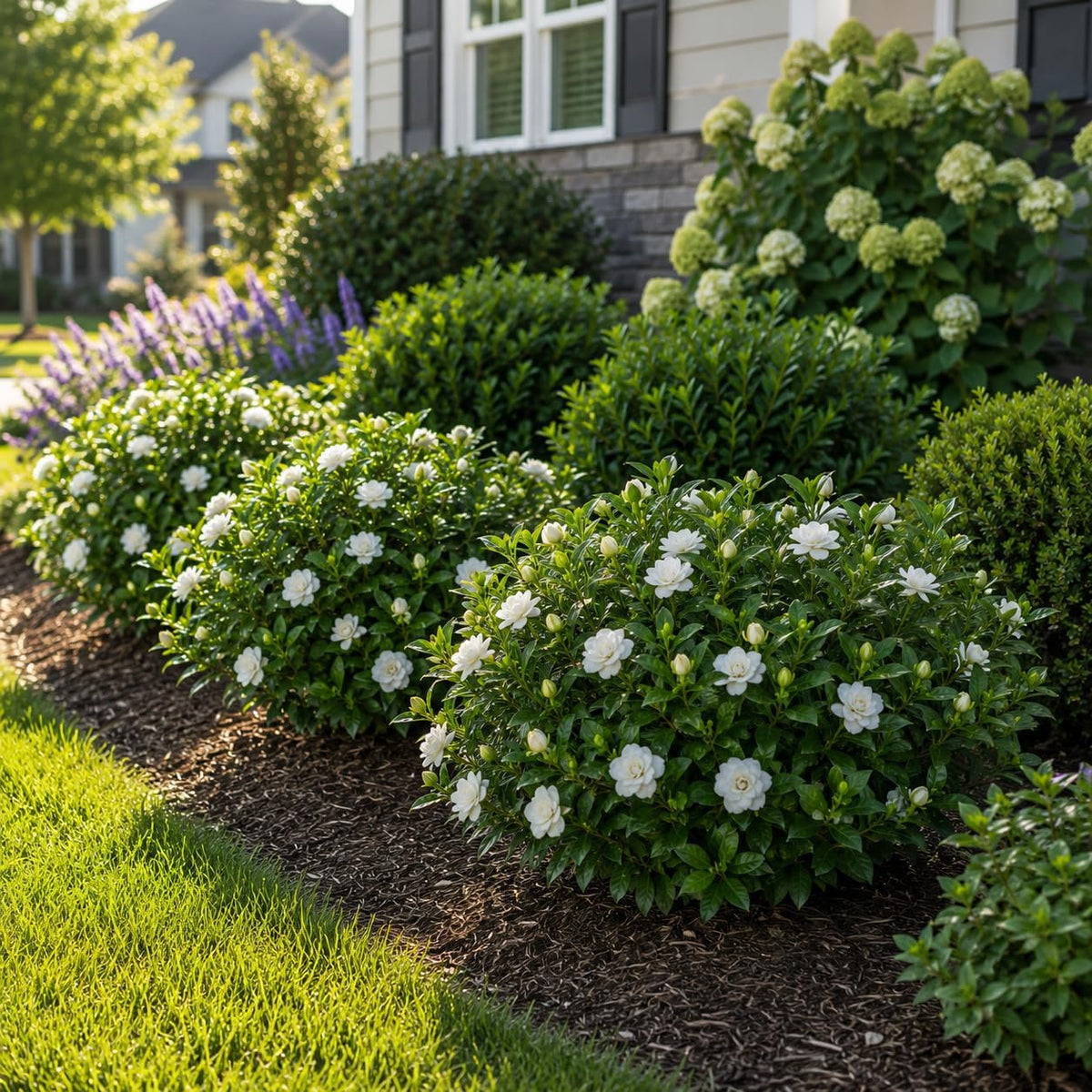 2 Large Trade Gallon Gardenia Jasminoides Fragrant Evergreen Shrub V154409
