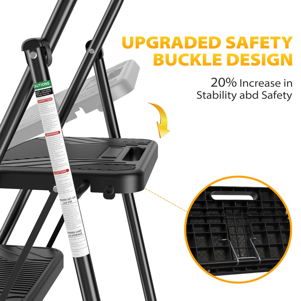 Folding Steel 3-Step Ladder with Handrail X80669
