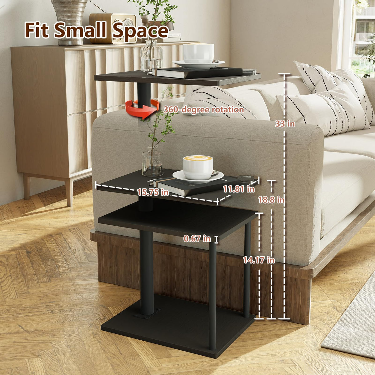 Swivel Side Table with Storage Shelf P4459