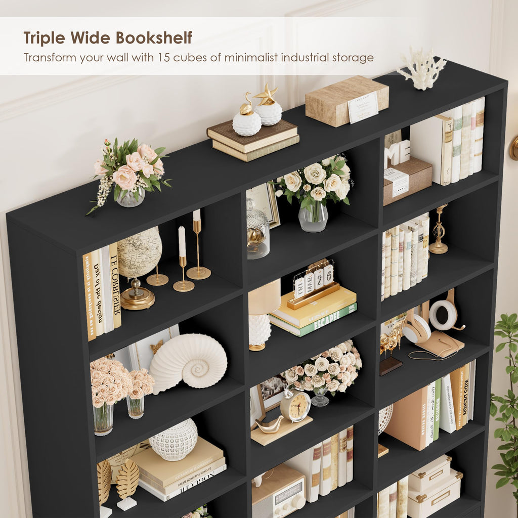 82.3" Triple Wide Bookshelf with 4 Doors, Black K160087