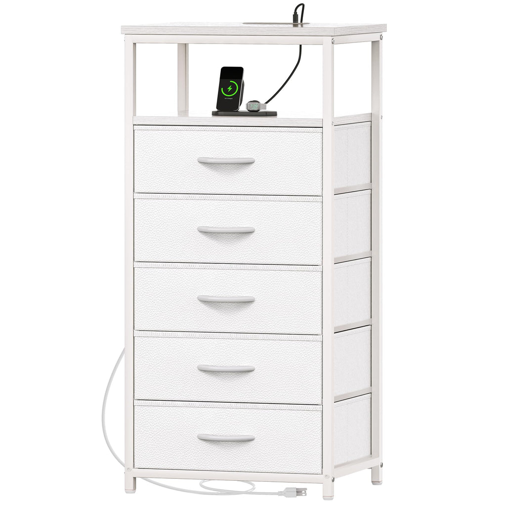 White 5 Drawer Dresser with Charging Station I69660