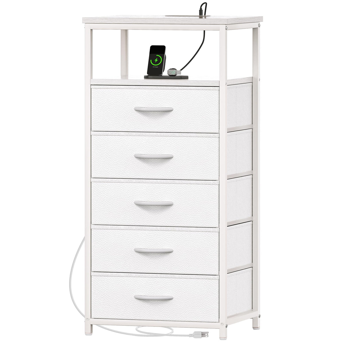 White 5 Drawer Dresser with Charging Station I69660