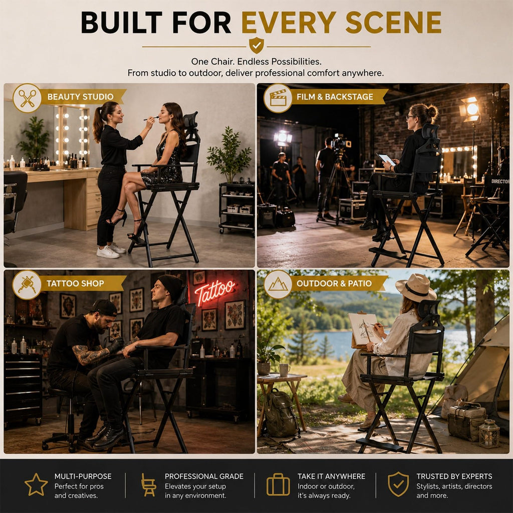 Extra Tall Foldable Directors Chair with Adjustable Mesh Headrest E405117