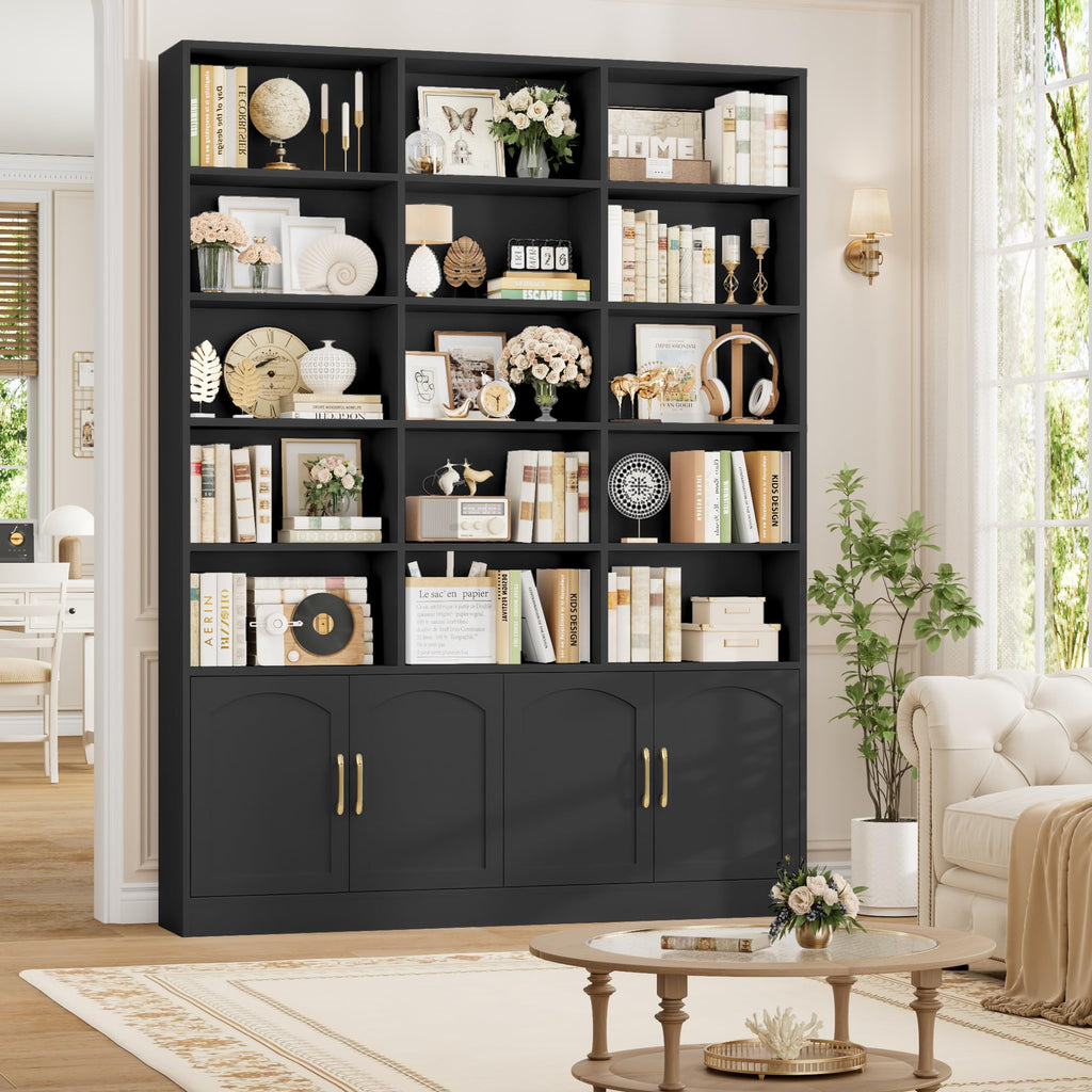 82.3" Triple Wide Bookshelf with 4 Doors, Black K160087