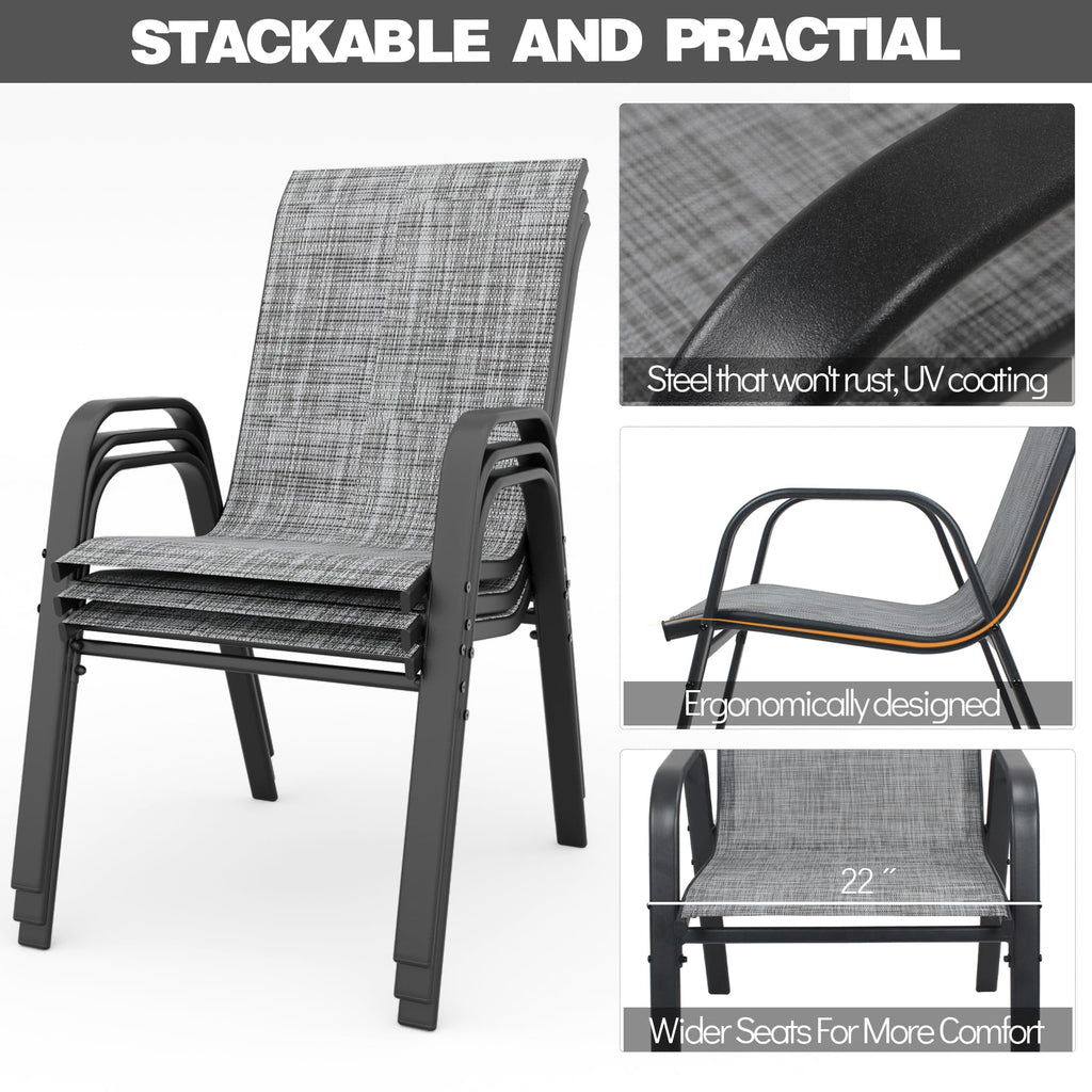 Grey Set of 4 Stackable Textilene Metal Patio Chairs D854950
