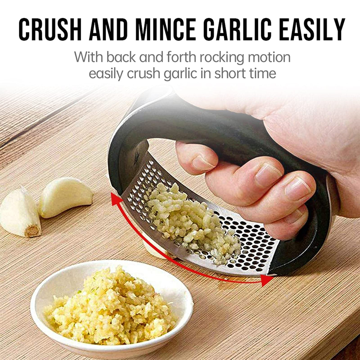 Stainless Steel Garlic Press Rocker with Silicone Peeler Z40077