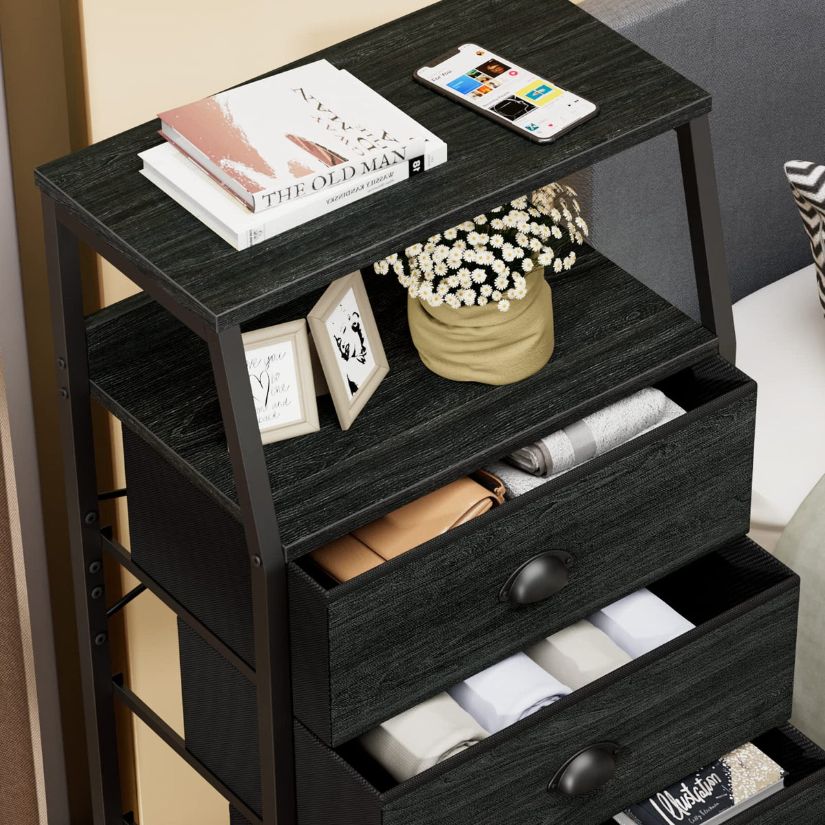 Tall Nightstand with Fabric Drawer D6393