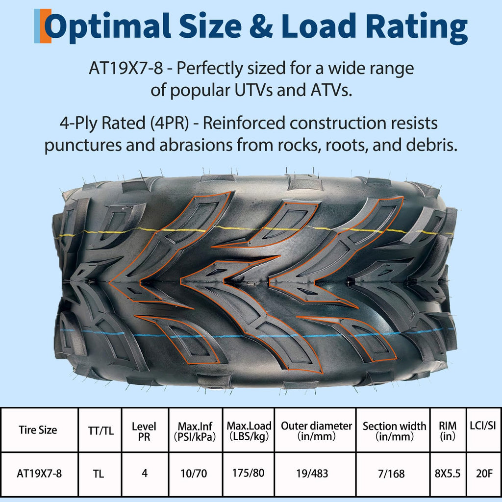 Set of 2 19x7-8 Tubeless ATV Tires B1133