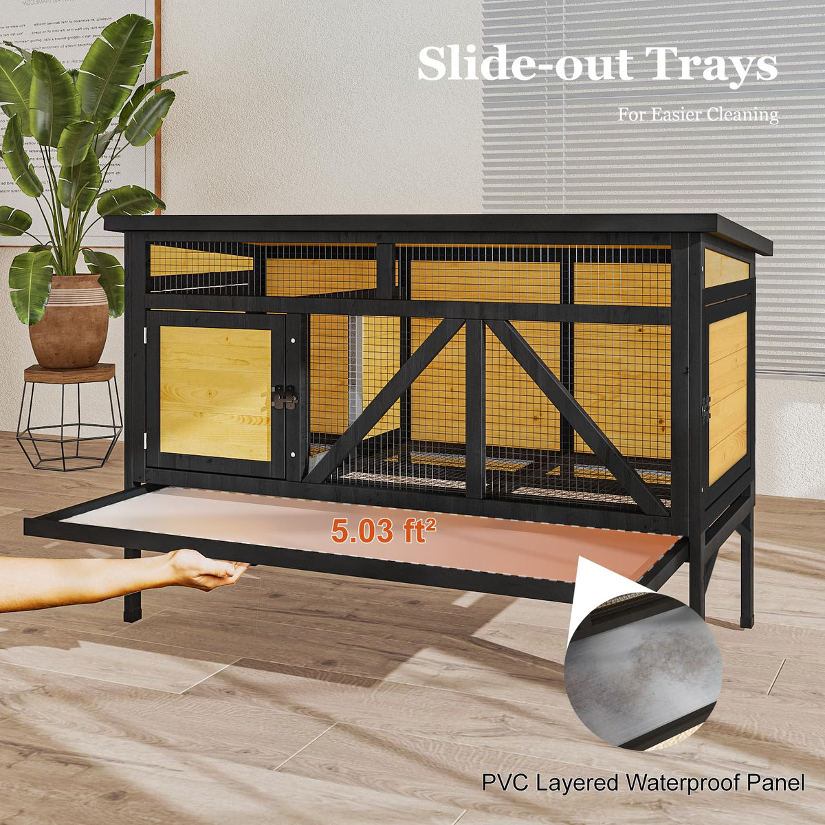 46.7" Wooden Rabbit Hutch with Removable Tray O3229