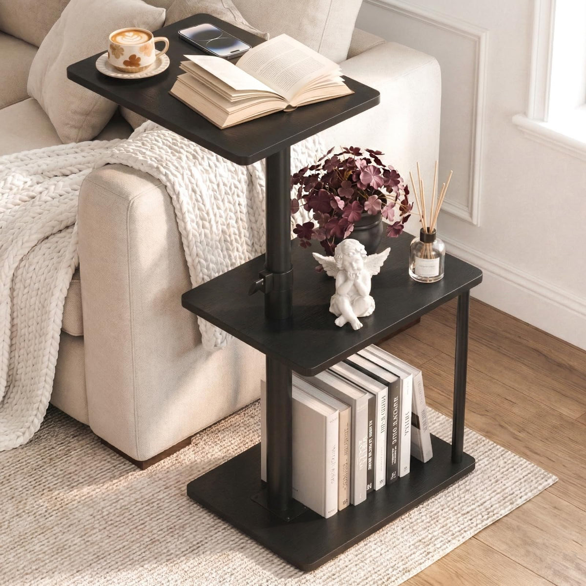 Swivel Side Table with Storage Shelf P4459
