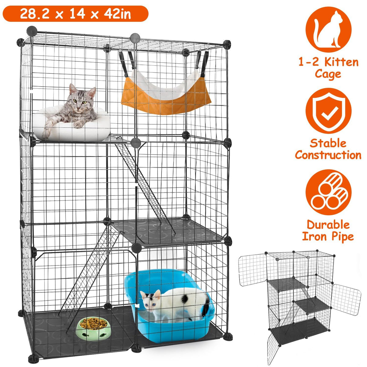 3-Tier Cat Cage with 3 Doors 2 Ramp Ladders H604