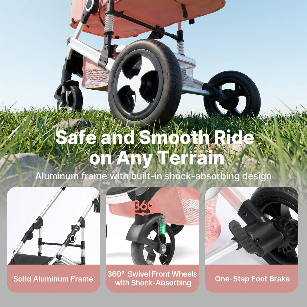 2-in-1 Foldable Stroller with Reversible Seat, Pink C7094