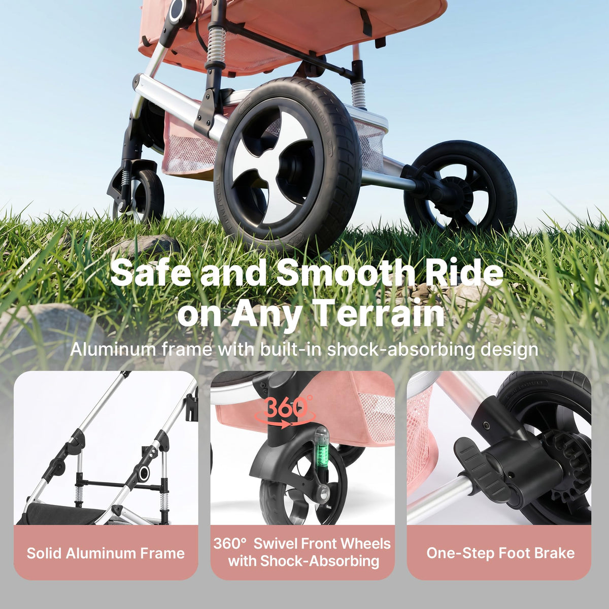 2-in-1 Foldable Stroller with Reversible Seat, Pink C7094