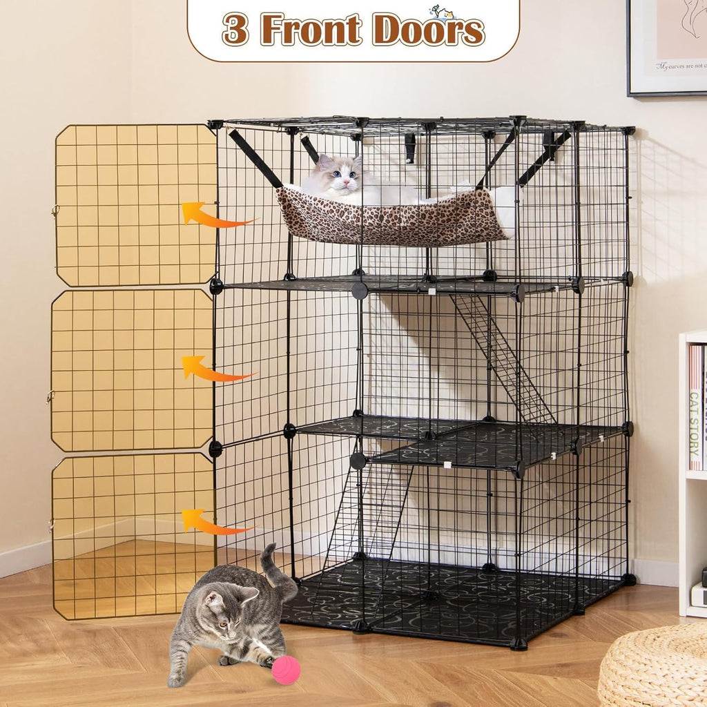 3-Tier Wire Metal Cat Enclosure with Hammock C921
