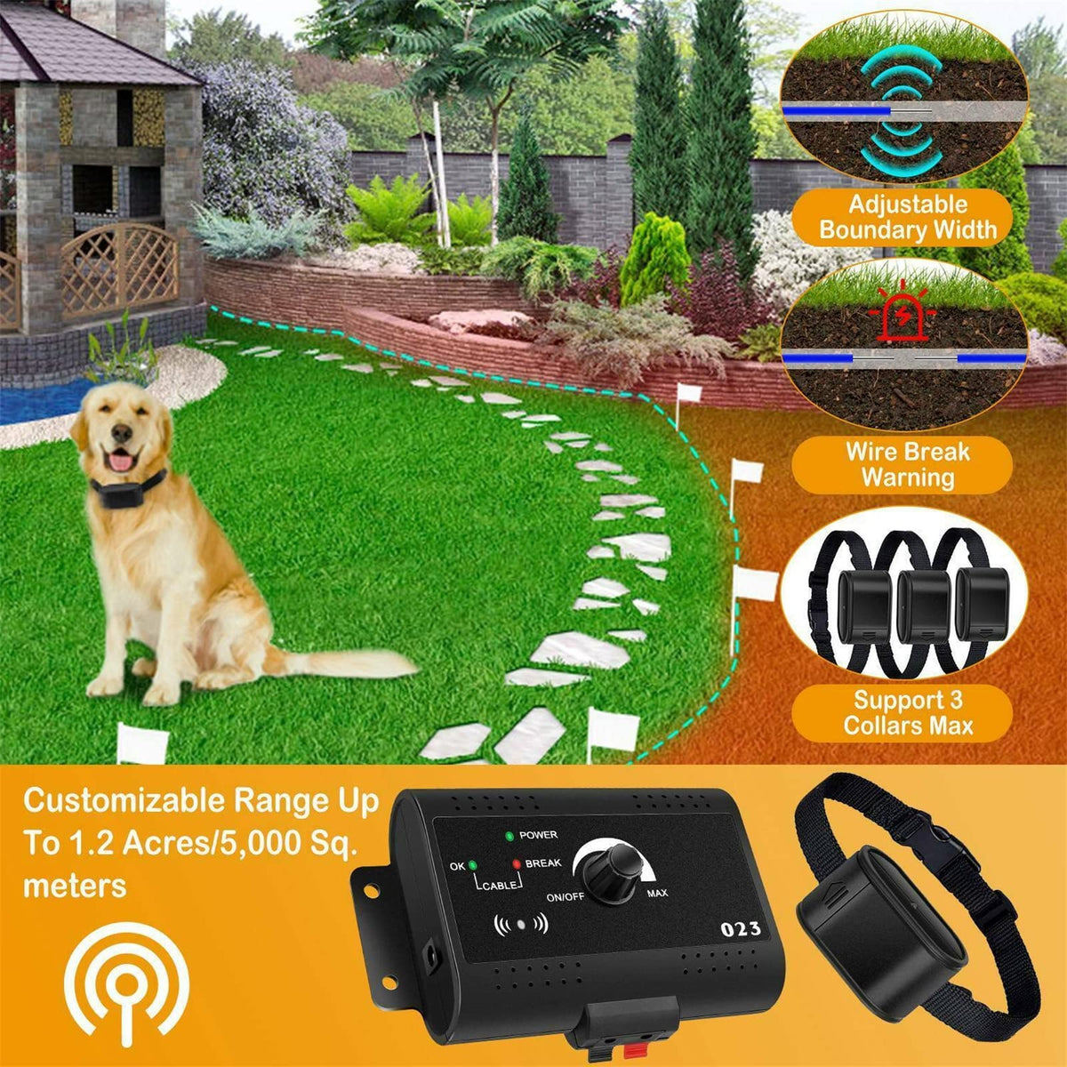 Wireless Electric Dog Fence System, In-ground/Aboveground Pet Containment System D18571