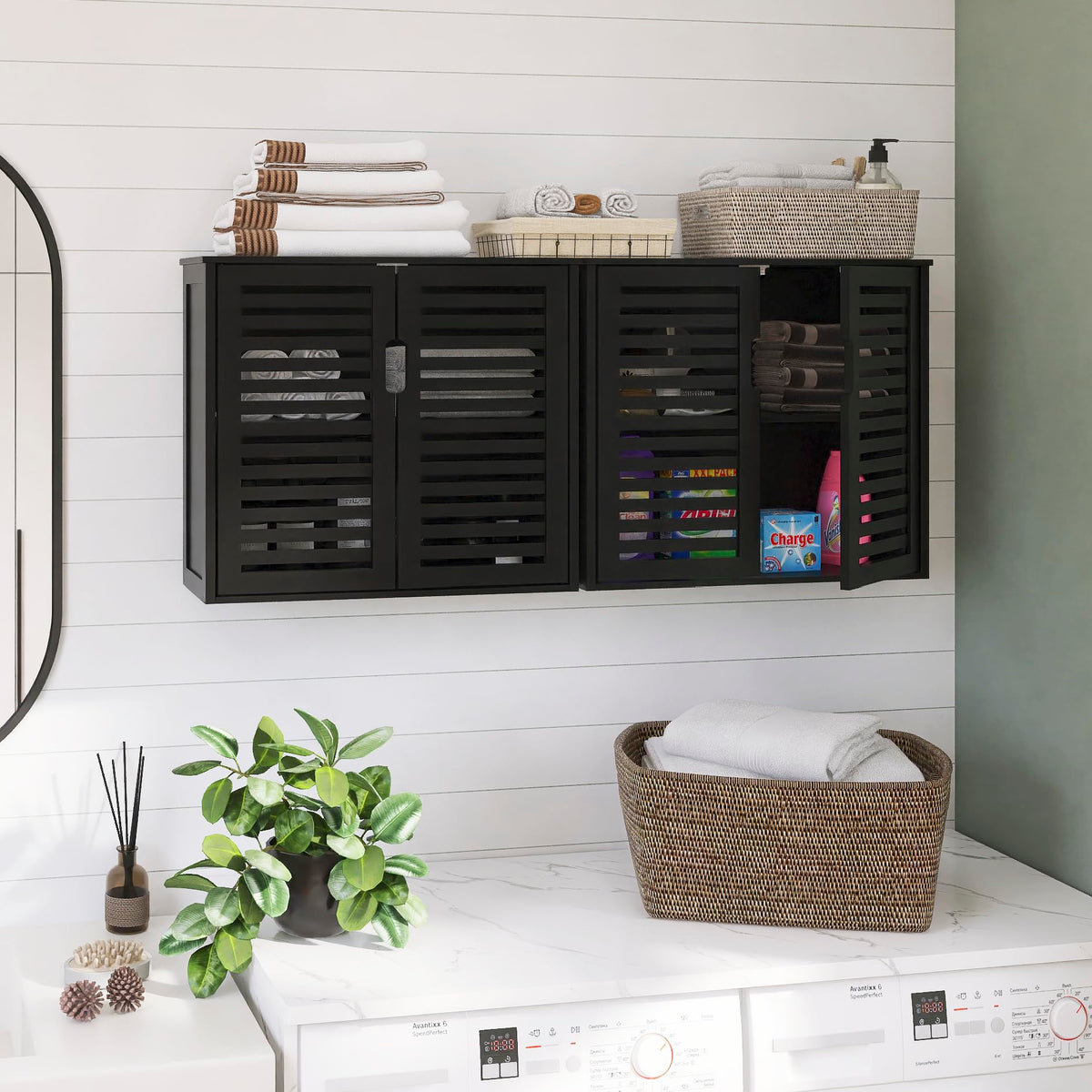 Black Bathroom Storage Cabinet with Adjustable Shelf Q5287