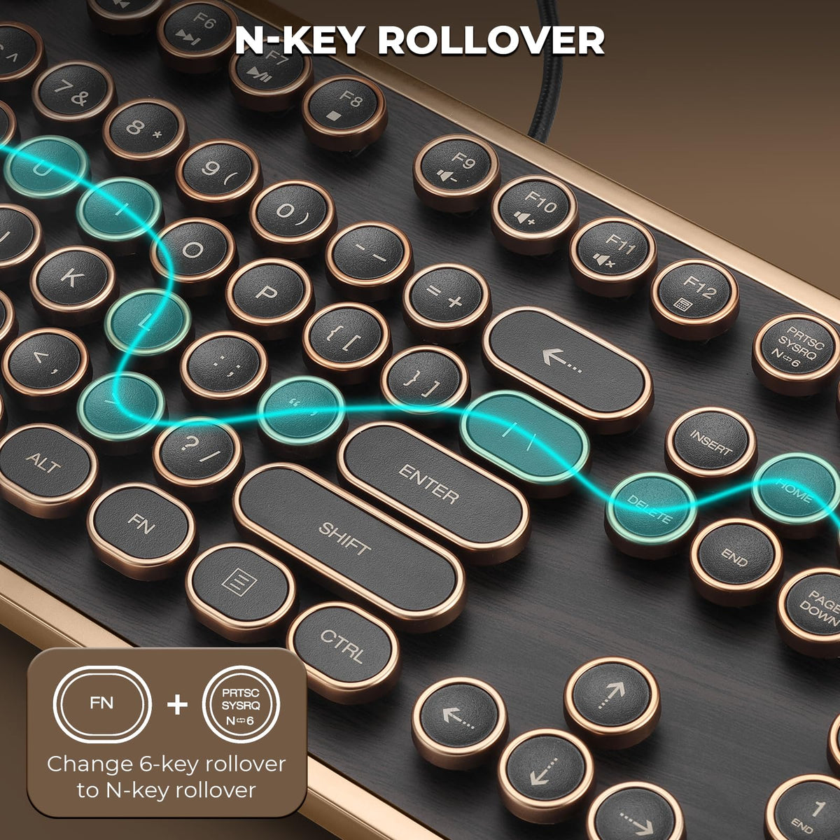 Wired Full-Size 104 Keys Mechanical Keyboard with Round Keycaps Q823