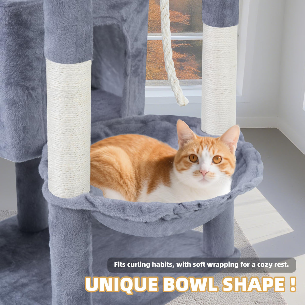 37.5" Cat Tree Tower with Scratching Board Hammock Grey W90947