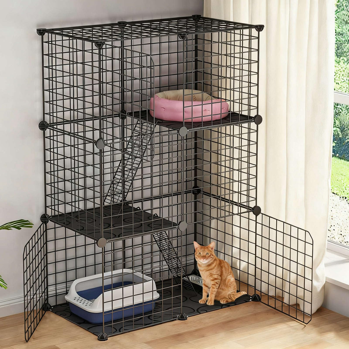 3-Tier Cat Cage with 3 Doors 2 Ramp Ladders H604