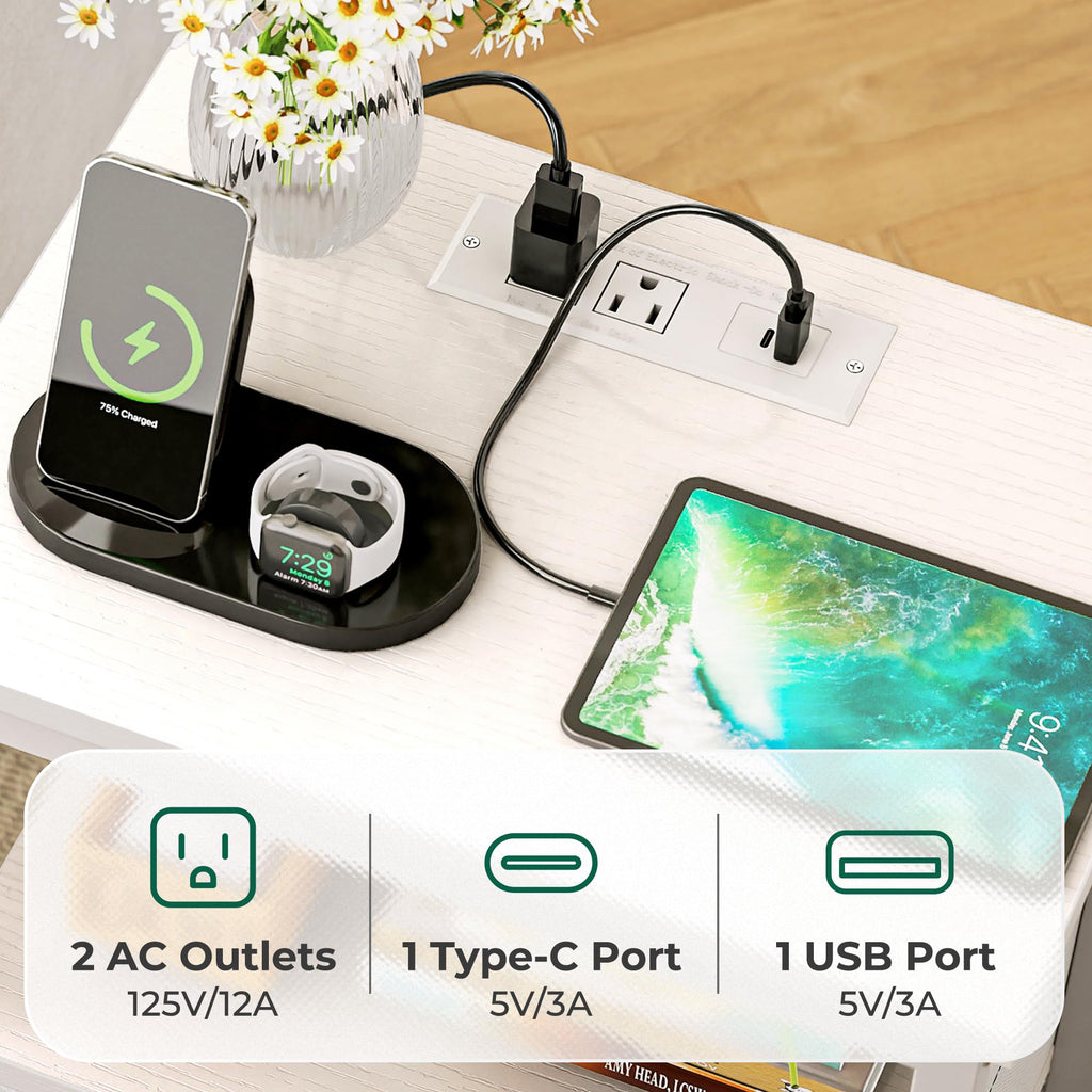 White 5 Drawer Dresser with Charging Station I69660