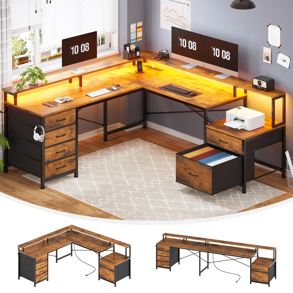L Shaped Computer Desk with 6 Drawer S6396