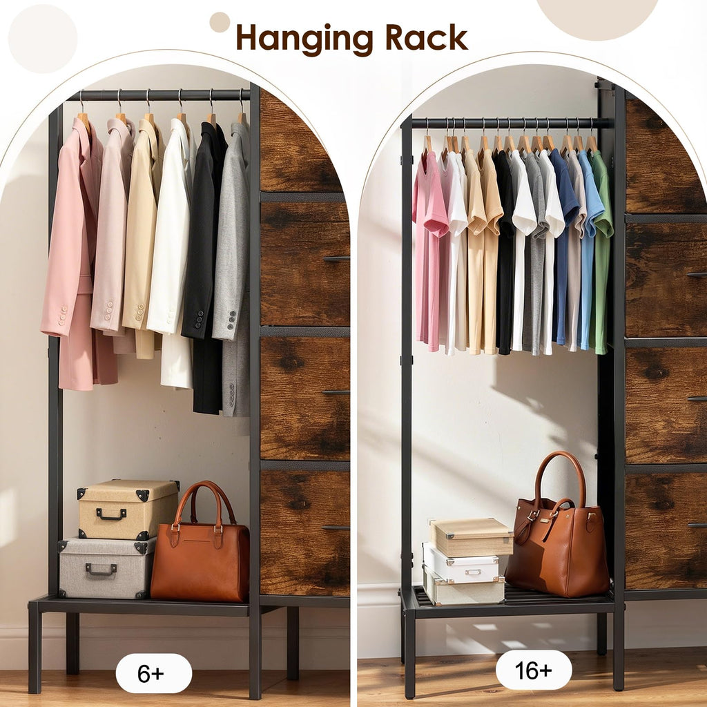 Brown Wood Dresser with Hanging Rack and Storage Drawers D88239