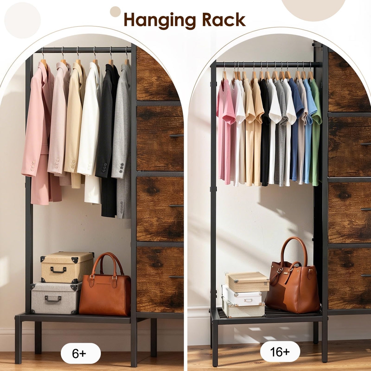 Brown Wood Dresser with Hanging Rack and Storage Drawers D88239