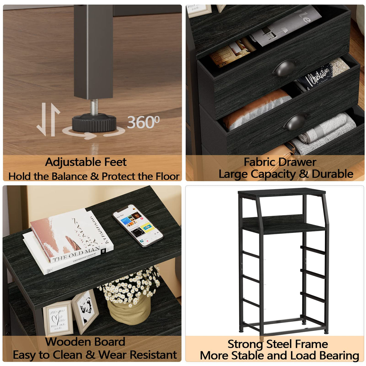 Tall Nightstand with Fabric Drawer D6393