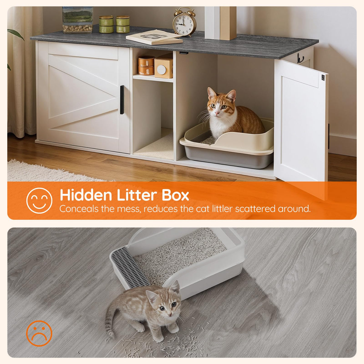 White and Charcoal Gray Cat Litter Box Enclosure U68814