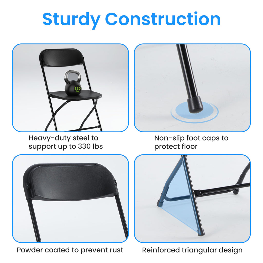 10 Pack Black Plastic Folding Chairs with Metal Frame Q990
