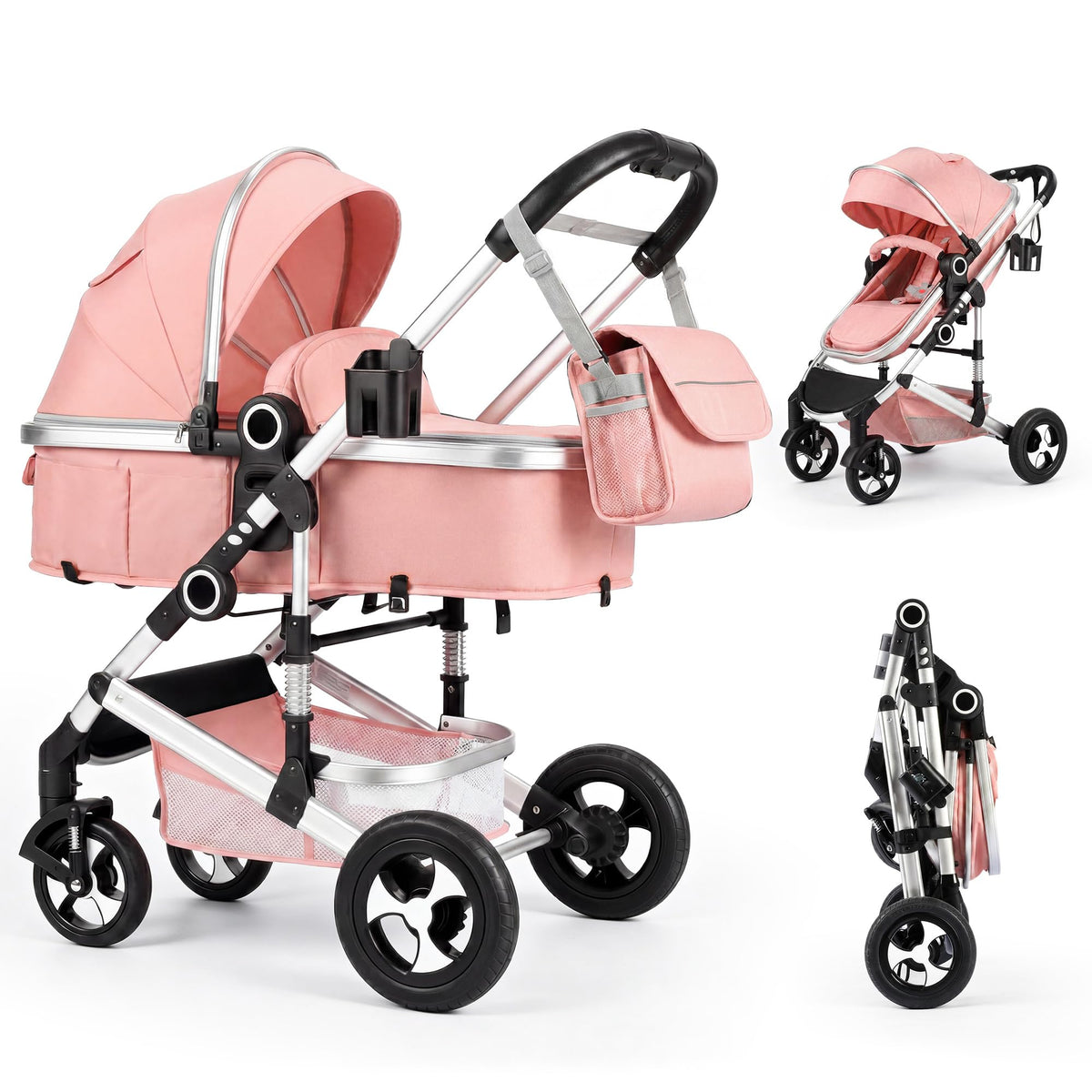 2-in-1 Foldable Stroller with Reversible Seat, Pink C7094